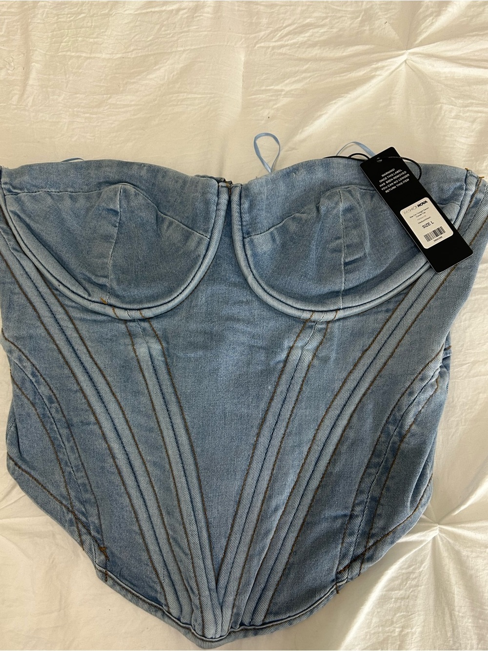 Fashion Nova Light Blue Denim Corset Top